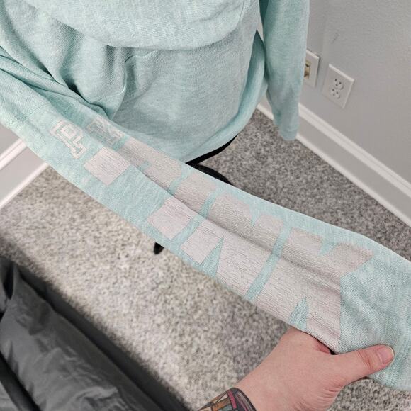 PINK Victoria's Secret Blue Lightweight Hooded Sweater Size Large - Picture 4 of 7